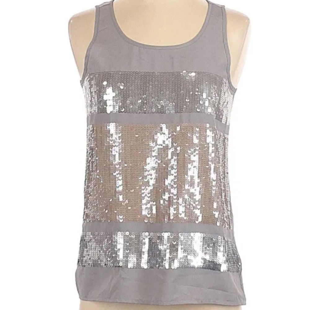 EXPRESS X-Small Tank Top Striped Metallic Sequin XS Sleeveless Gray Cami swiftie